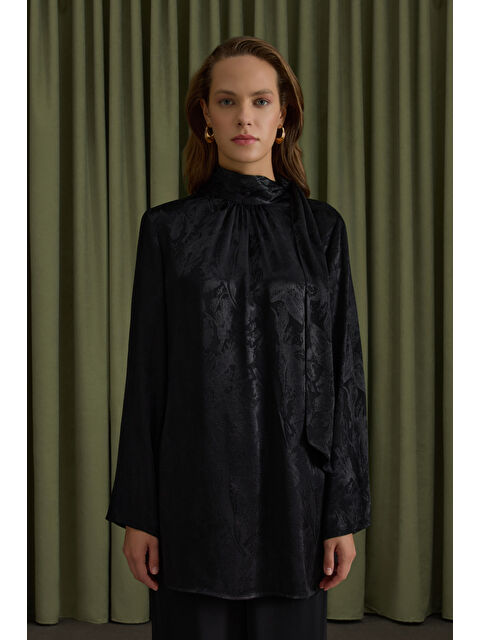 AKER Siyah Dokusu Jakar Desenli Rayon Viscon Tunik - S000488912-19351