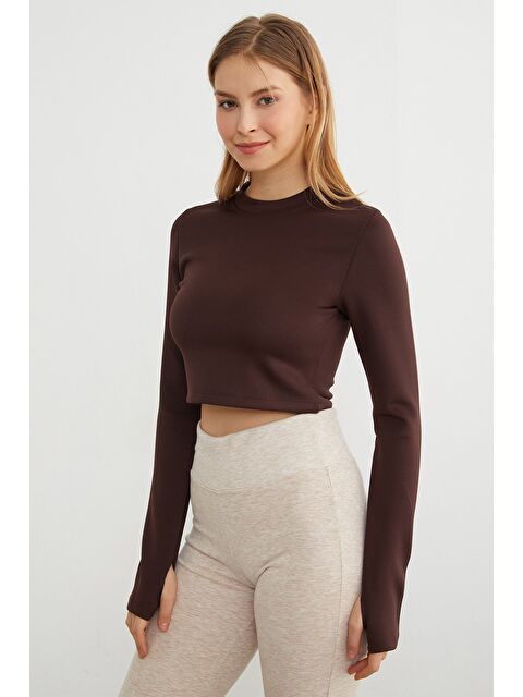 Fullamoda Basic Bisiklet Yaka Parmak Geçmeli Crop Bluz - S000469638-19413
