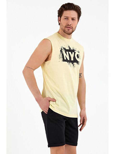 Süperlife Bisiklet Yaka Regular Fit NYC Baskılı Erkek Kolsuz Tişört SPR22TS124 - S000013453-20072