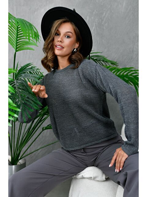 carla10 Kadın Bisiklet Yaka File Dokulu Triko Bluz - S000504856-20600