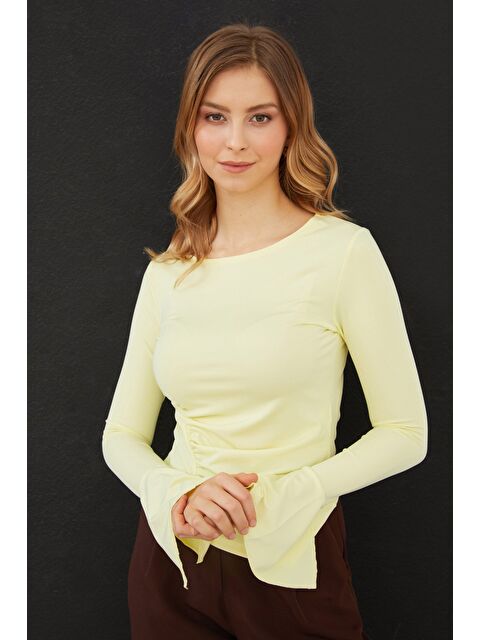 Fullamoda Drapeli Kayık Yaka Kolları Yırtmaç Detaylı Bluz - S000471299-20072