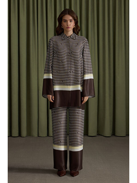 AKER Kahverengi Koza Desenli Viscon Tunik - S000488923-19413