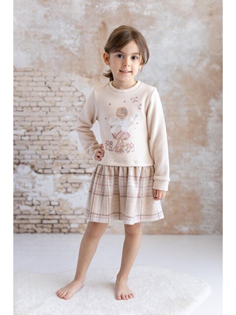 MİNİNİO Kız Bebek Baskılı Ve Tül Detaylı Garnili Elbise - Ekose - S000362827-23173