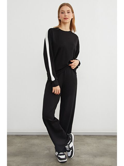 Fullamoda Kolu Şeritli Bisiklet Yaka Modal Sweatshirt - S000471303-19351