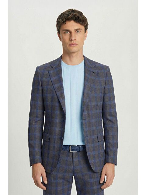 Sabri Özel Giotelli Kahverengi Slim Fit Mono Yaka Ekose Desenli Yelekli Takım Elbise - S000524020-29704