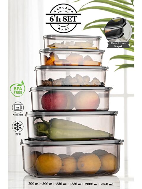 Meleni Home 6'lı Sweet Box Saklama Kabı Seti - Dikdörtgen Erzak Kabı 300-500-850-1350-2000-3150 ml - S000108698-29666