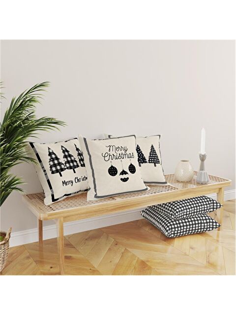 Evmila 4 lü Yılbaşı Temalı Kadife Kırlent Kılıfı 43x43 cm 4lü Set - S000285289-23173