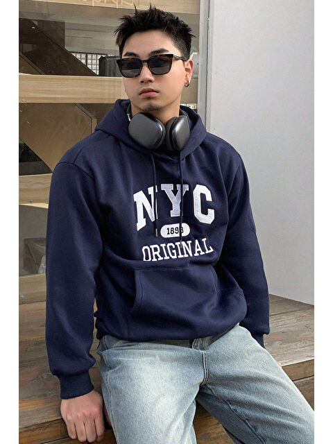 uyguntarz NYC Baskılı Unisex Oversize Erkek Hoodie - S000266333-19459