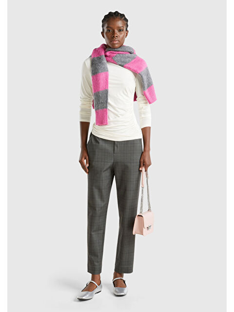 United Colors Of Benetton Kadın Antrasit Viskoz Karışımlı Tamamı Desenli Beli Lastikli Pantolon - S000316229-29666