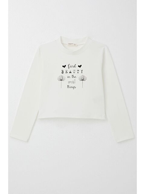 Breeze Kız Çocuk Uzun Kollu Tişört Kemer Boy Yazı Baskılı Ekru (9-14 Yaş) - S000332634-19965