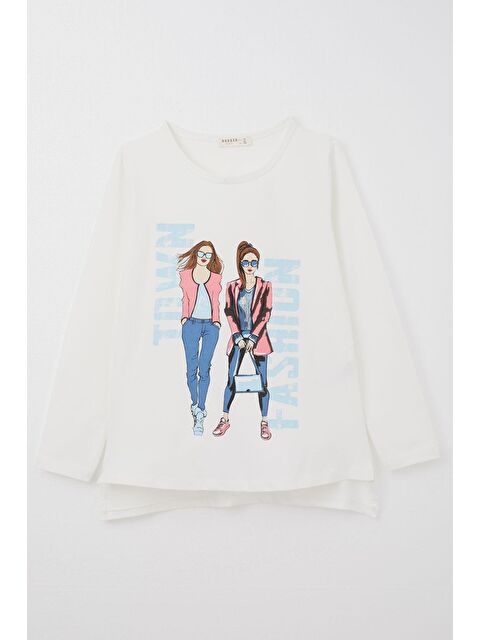 Breeze Kız Çocuk Uzun Kollu Tişört Moda Temalı Kız Baskılı Ekru (11-14 Yaş) - S000332638-19965