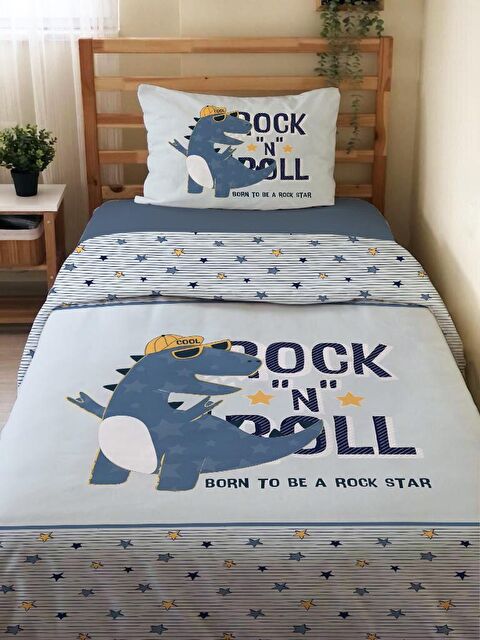 Evmila Çift Taraflı Dinozor Desenli Çarşafsız Takım Tek Kişilik Nevresim Takımı 160x220 Cm - S000123787-23173