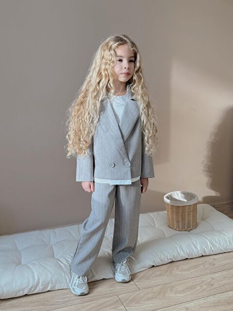 carla10 Kız Çocuk Çizgili Pantolon Ceket Gri Alt Üst Takım - S000492745-20600