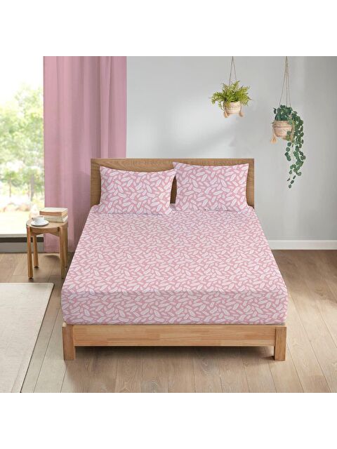 Evmila Yaprak Desen Baskılı Çift Kişilik 180x200 Cm Çarşaf Takımı - S000124278-23173