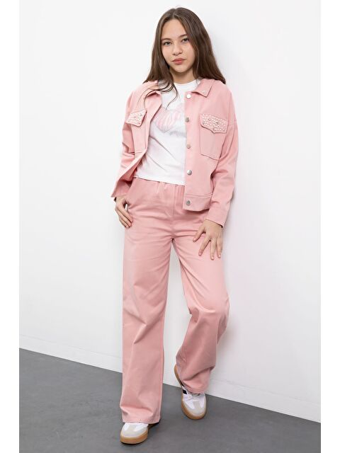 Cansın Mini Pembe İnci Detaylı Jean Ceketli Kız Çocuk 3lü Pantolonlu Takım 23481 - S000492746-20024