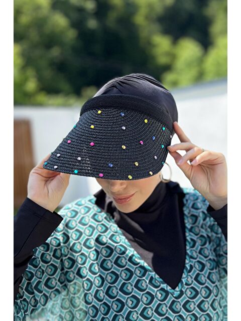 Remsa Mayo Taşlı Vizör Hasır Şapka Güneş Koruyucu Siperlik RŞ-100 Siyah - S000216609-19351