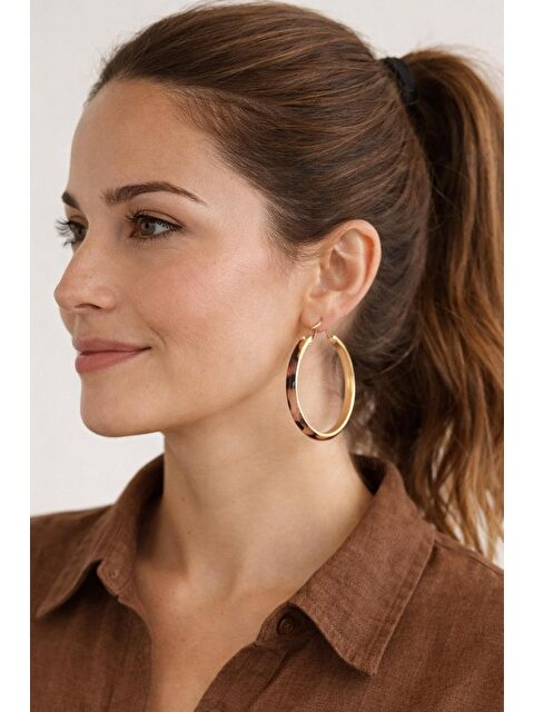 New Obsessions Kaplumbağa Sırtı Desenli 5 cm Halka Küpe - S000496291-19928