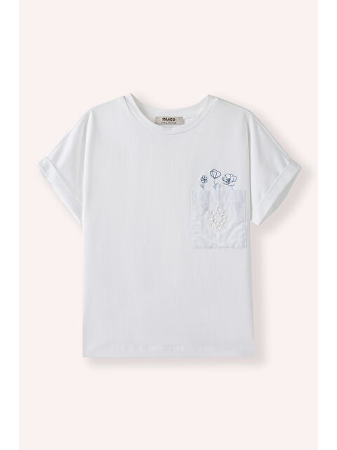 Panço Kız Çocuk Cebi Nakış Detaylı Beyaz Tişört - S000510591-20063