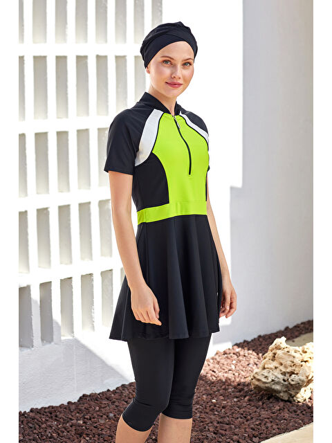 Adasea Kısa Kollu Elastan Yarı Kapalı Mayo 1609 Siyah01 - S000386145-6381