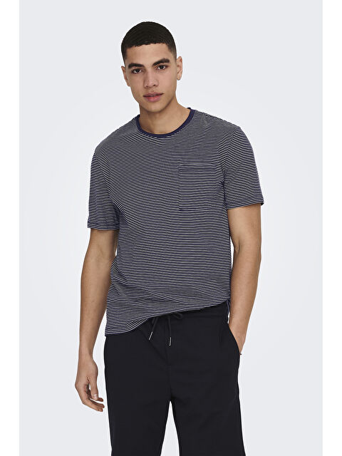 Only&Sons Onsbale Çizgili %100 Pamuk Regular Fit Bisiklet Yaka Tişört 22025680 - S000375652-29672