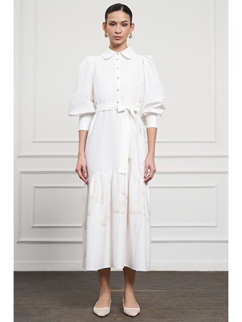 Nuss Düğme Detaylı Elbise 2051 Ekru - S000386142-19965