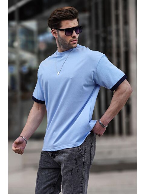 Madmext Bebe Mavisi Oversize Bisiklet Yaka %100 Pamuk Tişört 6184 - S000130675-3642