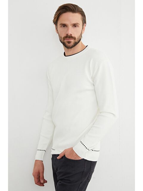 Fullamoda Basic Çizgili Bisiklet Yaka Triko Kazak - S000434184-20063