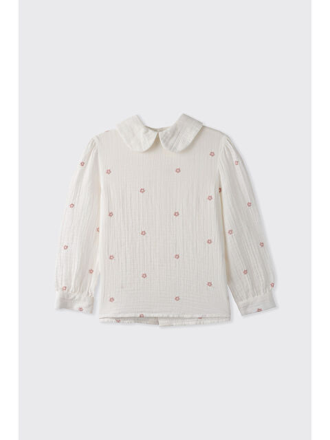 Panço Kız Çocuk Çiçek Desenli Müslin Beyaz Bluz - S000510592-20063