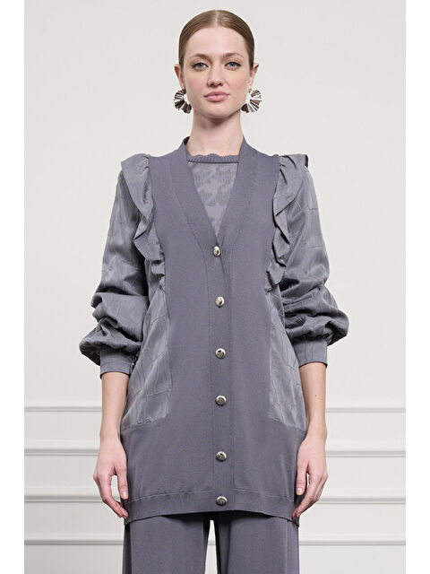 Nuss Fırfır Detay Önü Düğmeli Hırka 6051 Antrasit - S000386149-29666