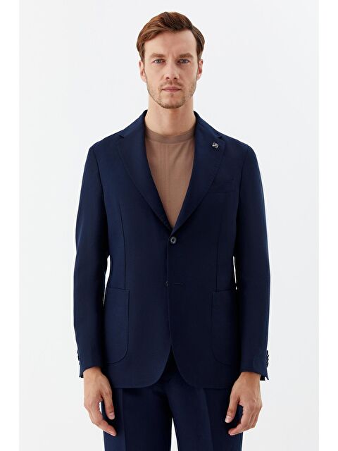 Sabri Özel Erkek Lacivert Regular Fit Mono Yaka Keten Karışımlı Takım Elbise - S000524041-21164