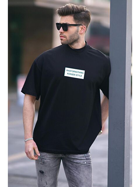 Madmext Siyah Yalancı Dik Yaka Oversize Erkek Tişört 7004 - S000423930-19351