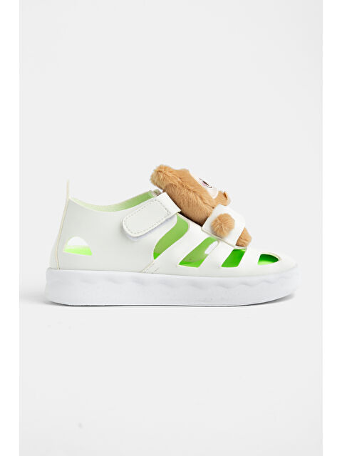 TONNY BLACK Çocuk Unisex Beyaz Hafif Taban Ayıcık Detaylı Cırtlı Sandalet