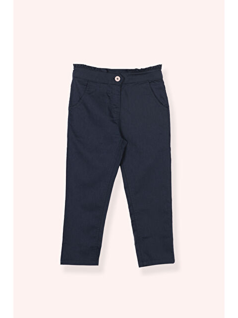 Panço Kız Çocuk Beli Lastikli Arka Cebi Nakış Detaylı Lacivert Pantolon - S000510593-21164