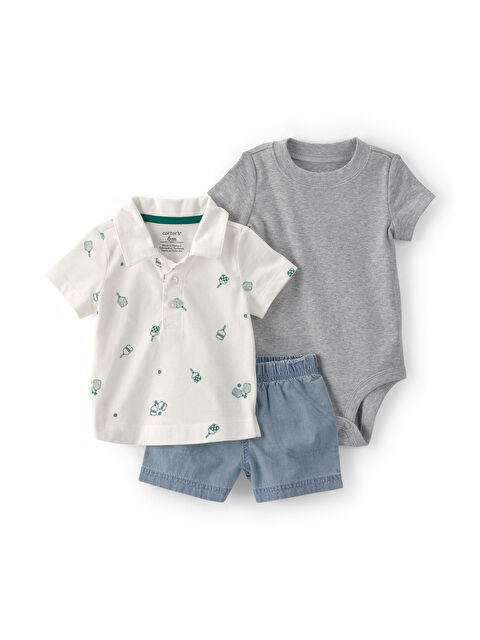 Carter's Erkek Bebek Body Şort Set 3 Ay-24 Ay Bej