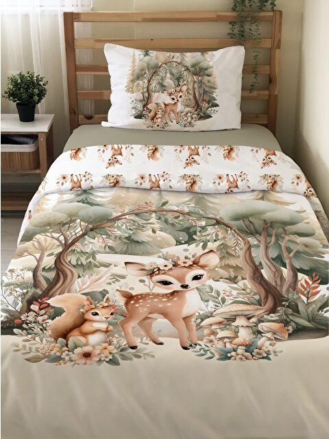 Evmila Sevimli Hayvan Desenli Çarşafsız Tek Kişilik Nevresim Takımı 160x220 cm - S000164180-23173