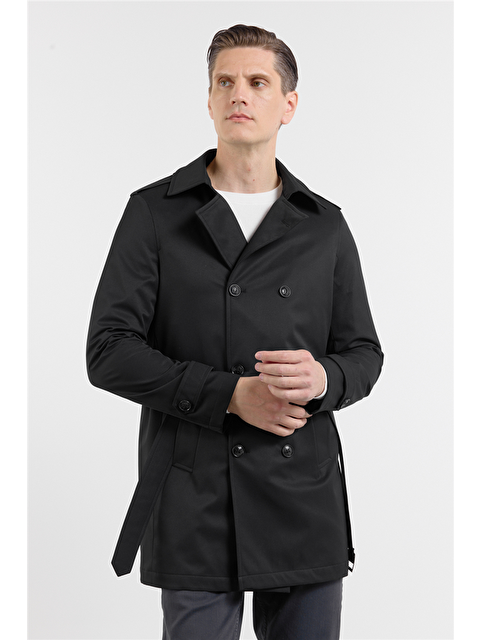 İMZA Siyah Mono Yaka Düz Classic Comfort Fit Pardesü 1006260150