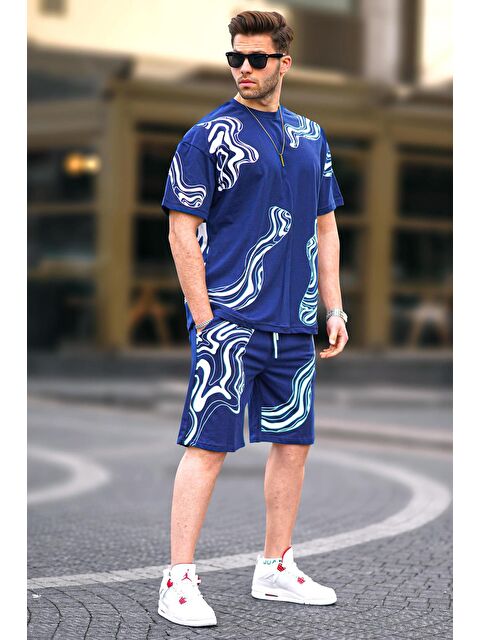 Madmext Lacivert Desenli Erkek Şort %100 Pamuk Takımı 5948 - S000157005-21164