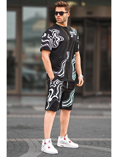 Madmext Siyah Desenli Erkek Şort %100 Pamuk Takımı 5948 - S000157005-19351