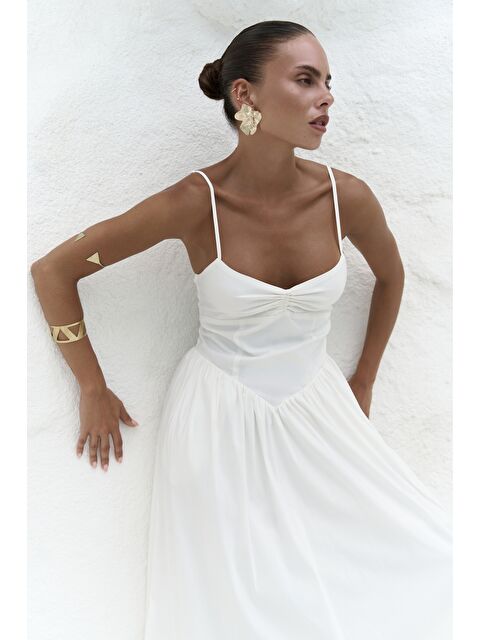 Bohemai Hajar Askılı Ekru Uzun Elbise - S000386154-19965