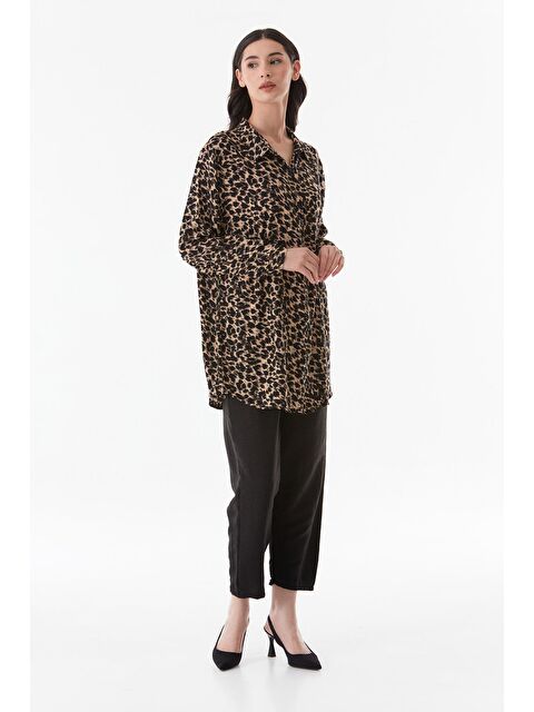 Fullamoda Leopar Desenli Büyük Beden Palazzo Takım - S000145459-37257