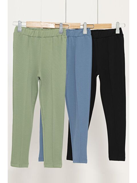 For You Kids 3 Lü Çımalı Yeşil Mavi Siyah Elastanlı İnterlok Tayt - S000346903-18194
