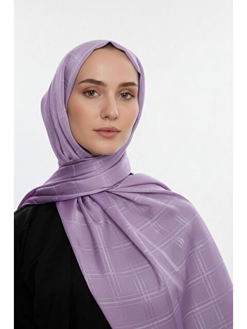Mizalle & YAQA Kare Desen Jakarlı Lila Şal - S000502694-17878
