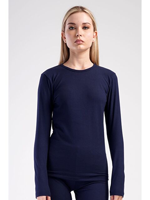 C&City Kadın Uzun Kol Bisiklet Yaka Termal T-Shirt 409008 Lacivert - S000388397-21164