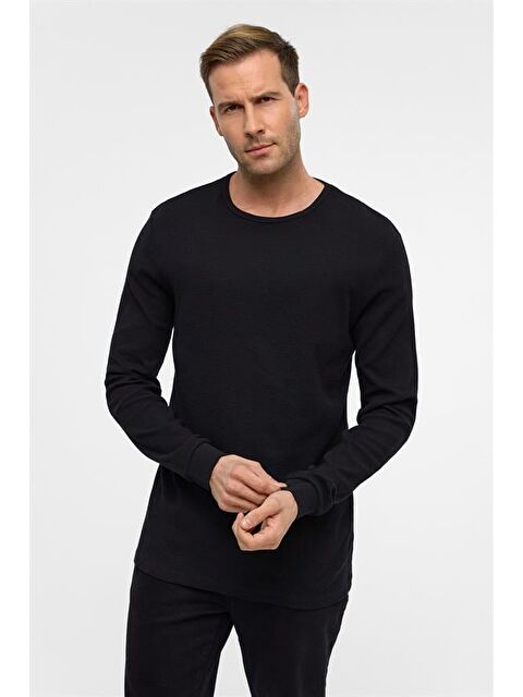 Süvari Siyah Slim Armürlü Bisiklet Yaka Triko - S000495467-19351