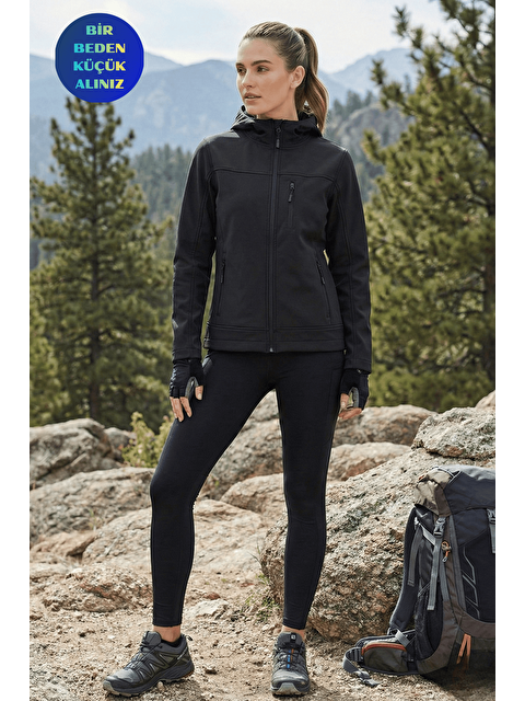 Genius Store Kadın Mont İçi Polarlı Softshell Mont Su ve Rüzgar Geçirmez Kapüşonlu Spor Mont - S000504867-19351