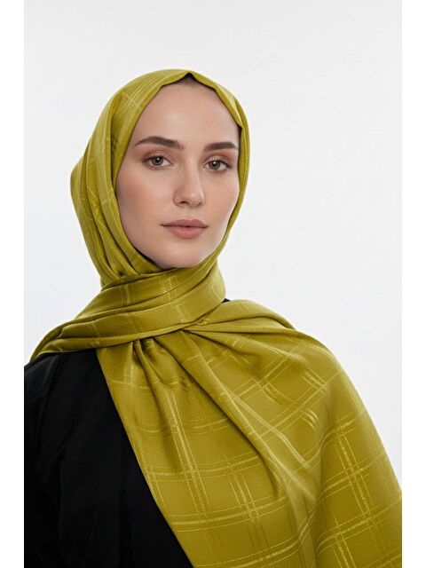 Mizalle & YAQA Kare Desen Jakarlı Hardal Rengi Şal - S000502694-7379