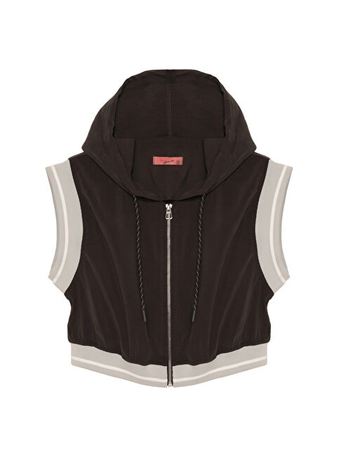 QUZU Kapüşonlu Fermuarlı Kolsuz Yelek Ceket Antrasit - S000338885-29666