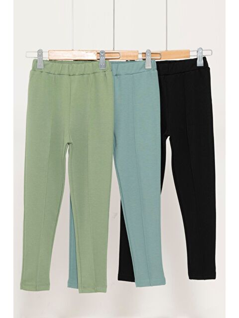 For You Kids 3 Lü Çımalı Yeşil Su Yeşili Siyah Elastanlı İnterlok Tayt - S000346904-18194