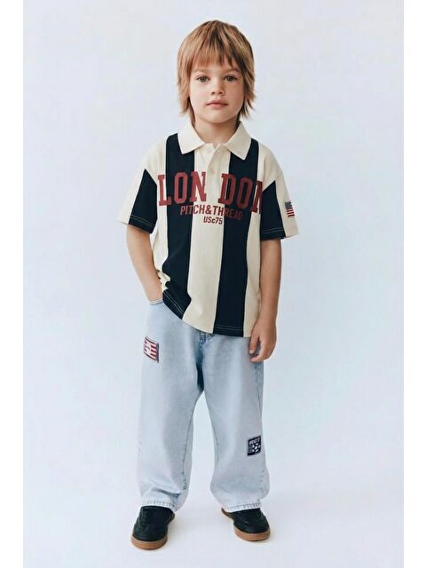 Magu Erkek Çocuk Pamuklu Oversize Polo Yaka Baskılı T-Shirt Ve Bol Paça Jean Pantolon Takım - S000520554-23173