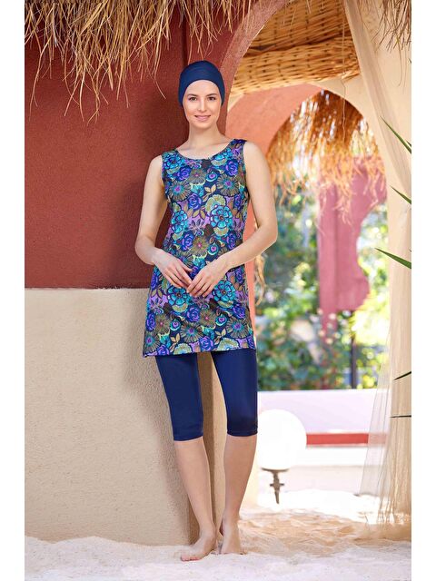 Fullamoda Çiçek Desenli Sıfır Kol 4 Lü Tesettür Mayo - S000387085-20042